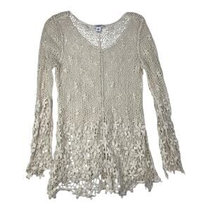 Cato size medium floral Ivory Crochet loose Knit Top mermaid fairy goblin